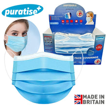 Load image into Gallery viewer, Puratise Disposable 3 Ply Face Masks- 50 Per Box- Made in the UK