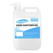 Load image into Gallery viewer, PURATISE Hand Sanitiser GEL 5 Litres with Pump - Melbec Microbiology Approved BSEN 1276:2019 & BSEN1500:2013