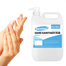 Load image into Gallery viewer, PURATISE Hand Sanitiser RUB 5 Litres with Pump Melbec Microbiology Approved BSEN 1276:2019 & BSEN1500:2013