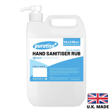 Load image into Gallery viewer, PURATISE Hand Sanitiser RUB 5 Litres with Pump Melbec Microbiology Approved BSEN 1276:2019 & BSEN1500:2013