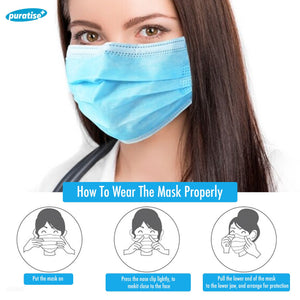 Puratise Disposable 3 Ply Face Masks- 50 Per Box- Made in the UK