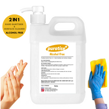 Load image into Gallery viewer, Puratise 5 Litre ALCOHOL FREE 2 in 1 Hand Sanitiser and Surface Cleaner with Pump to fit 38mm neck
