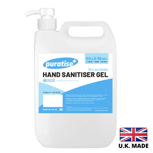 PURATISE Hand Sanitiser GEL 5 Litres with Pump - Melbec Microbiology Approved BSEN 1276:2019 & BSEN1500:2013