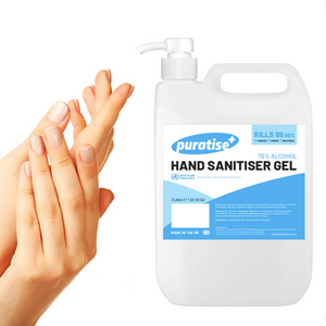 PURATISE Hand Sanitiser GEL 5 Litres with Pump - Melbec Microbiology Approved BSEN 1276:2019 & BSEN1500:2013