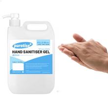 Load image into Gallery viewer, PURATISE Hand Sanitiser GEL 5 Litres with Pump - Melbec Microbiology Approved BSEN 1276:2019 &amp; BSEN1500:2013
