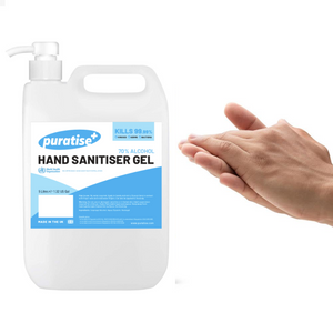 PURATISE Hand Sanitiser GEL 5 Litres with Pump - Melbec Microbiology Approved BSEN 1276:2019 & BSEN1500:2013